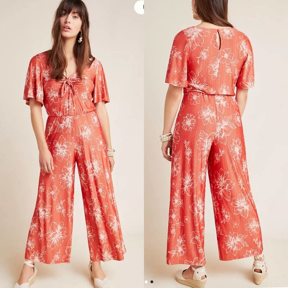 Farm Rio for Anthropologie Jacobella Jumpsuit Medium Dark Orange Comfy